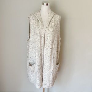 Retrology Speckled Sleeveless Longline Hooded Open Front Cardigan Size 3X